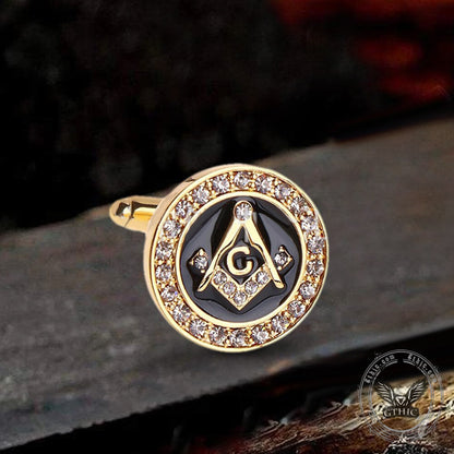 Freemasonry Symbol Diamond-Inlaid Masonic Cufflinks in Brass