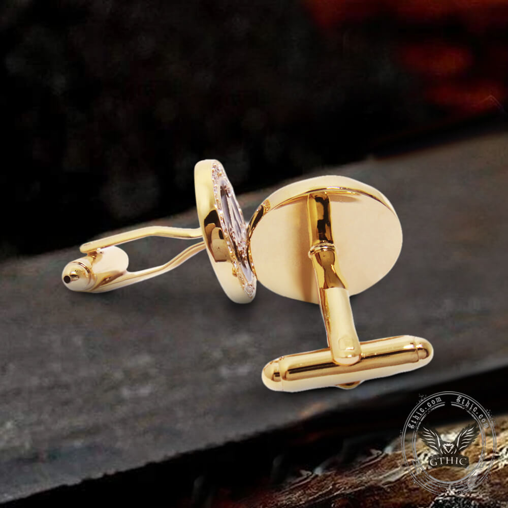 Freemasonry Symbol Diamond-Inlaid Masonic Cufflinks in Brass
