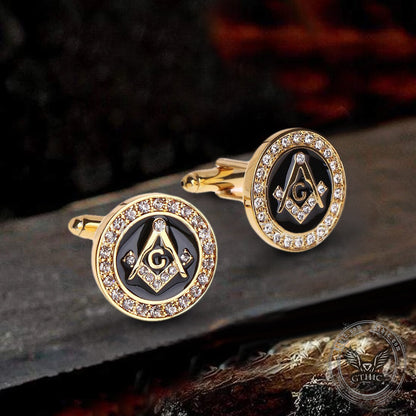 Freemasonry Symbol Diamond-Inlaid Masonic Cufflinks in Brass