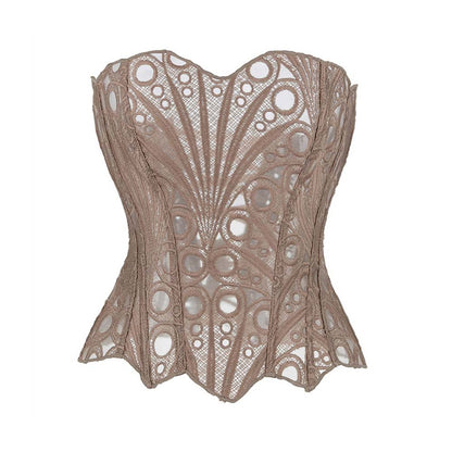 French Lace Mesh Hollow Out Court Overbust Corset