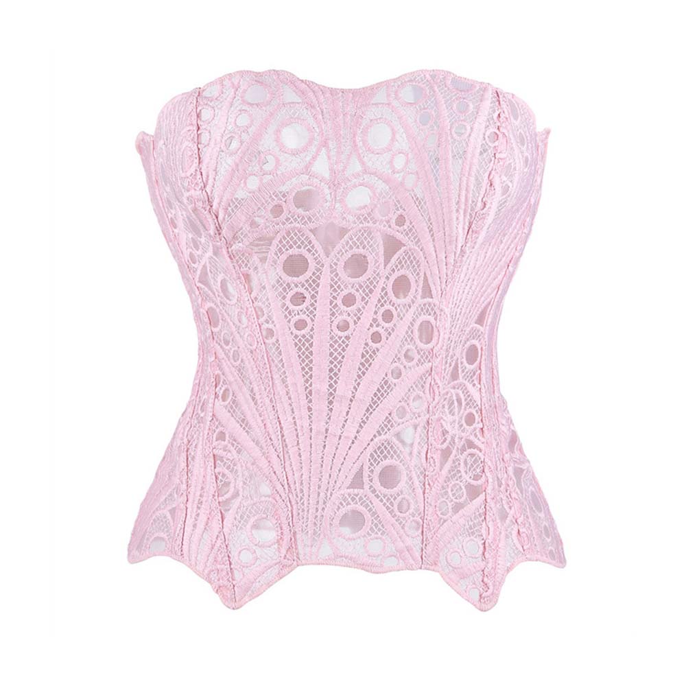 French Lace Mesh Hollow Out Court Overbust Corset
