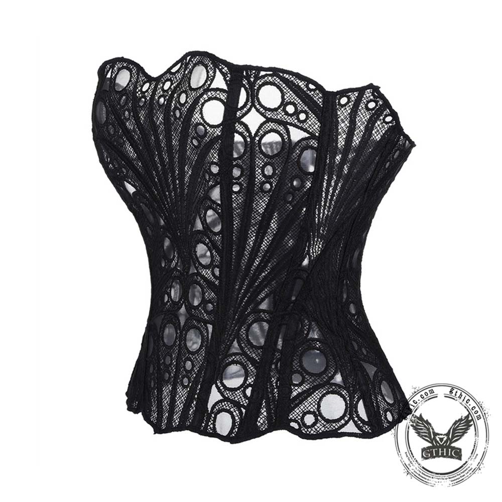French Lace Mesh Hollow Out Court Overbust Corset