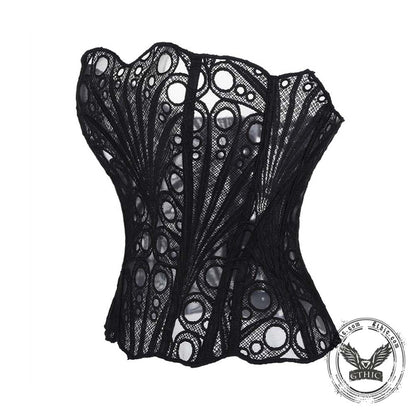French Lace Mesh Hollow Out Court Overbust Corset