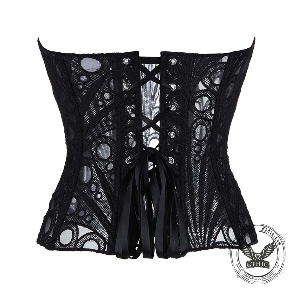 French Lace Mesh Hollow Out Court Overbust Corset