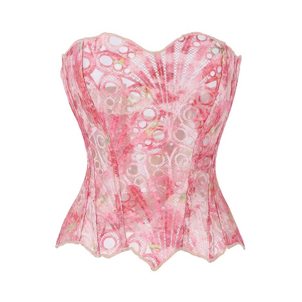 French Lace Mesh Hollow Out Court Overbust Corset