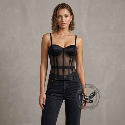 French See-Through Mesh Slim-Fit Suspender Corset