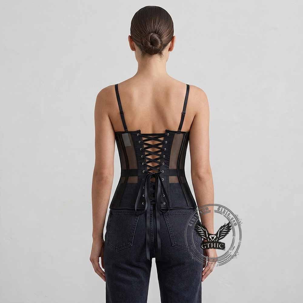 French See-Through Mesh Slim-Fit Suspender Corset