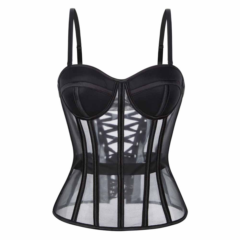 French See-Through Mesh Slim-Fit Suspender Corset