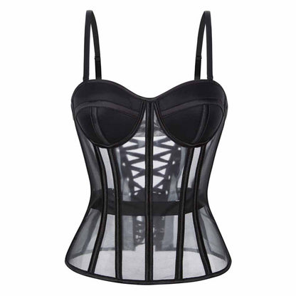 French See-Through Mesh Slim-Fit Suspender Corset