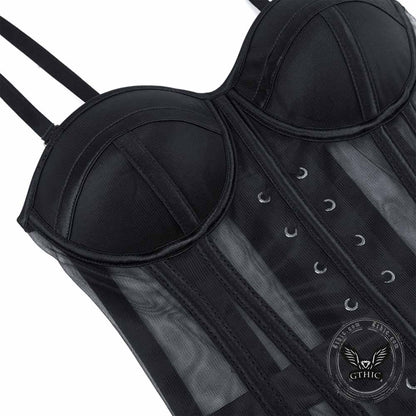 French See-Through Mesh Slim-Fit Suspender Corset