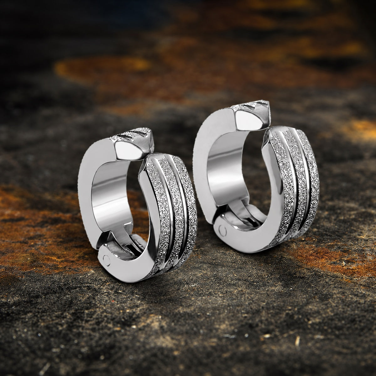 Frosted Geometric Stainless Steel Hoop Ear Cuffs