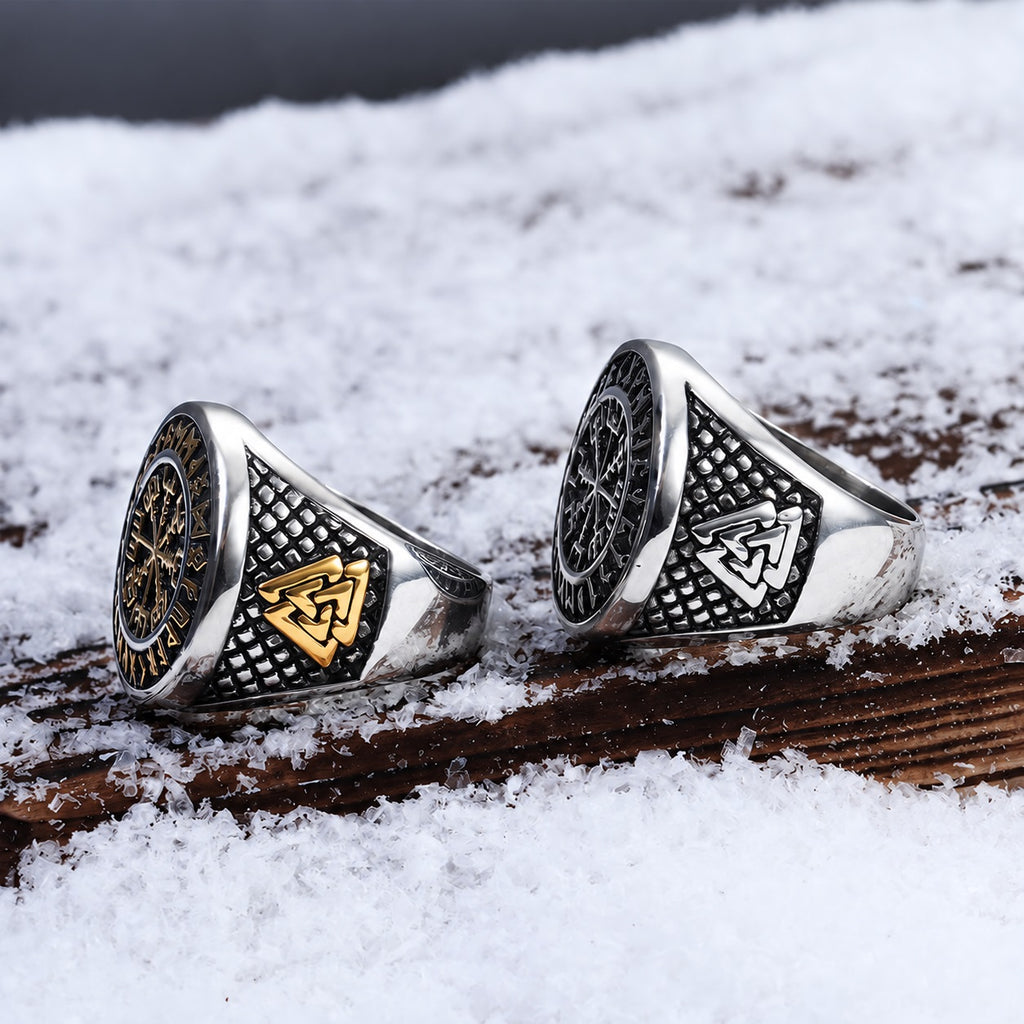 Futhark Runes Compass Viking Ring