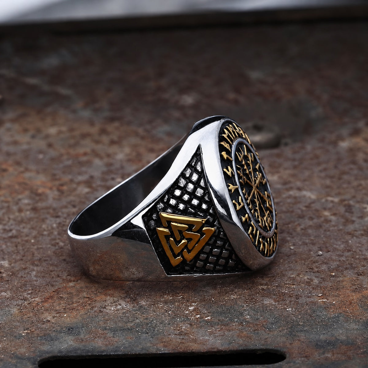 Futhark Runes Compass Viking Ring