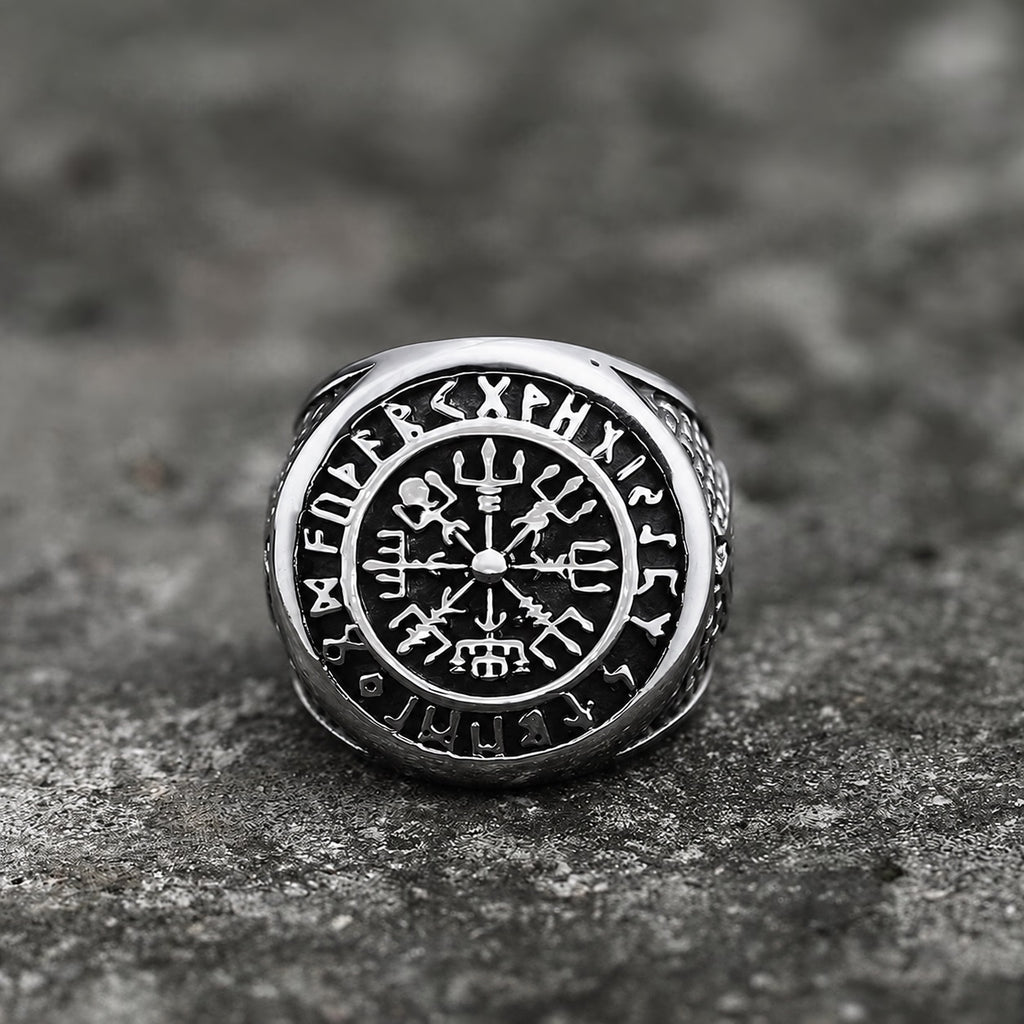 Futhark Runes Compass Viking Ring