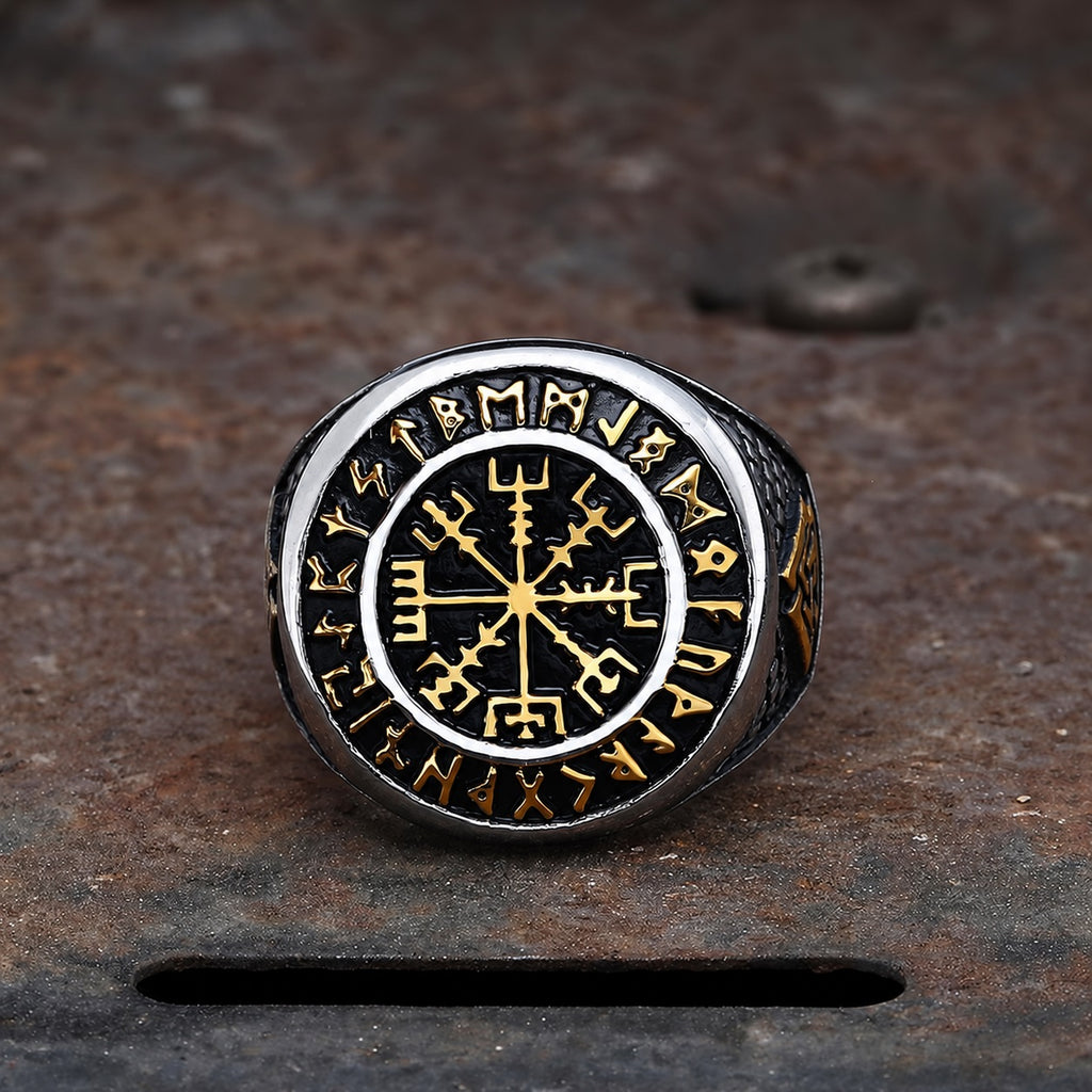 Futhark Runes Compass Viking Ring