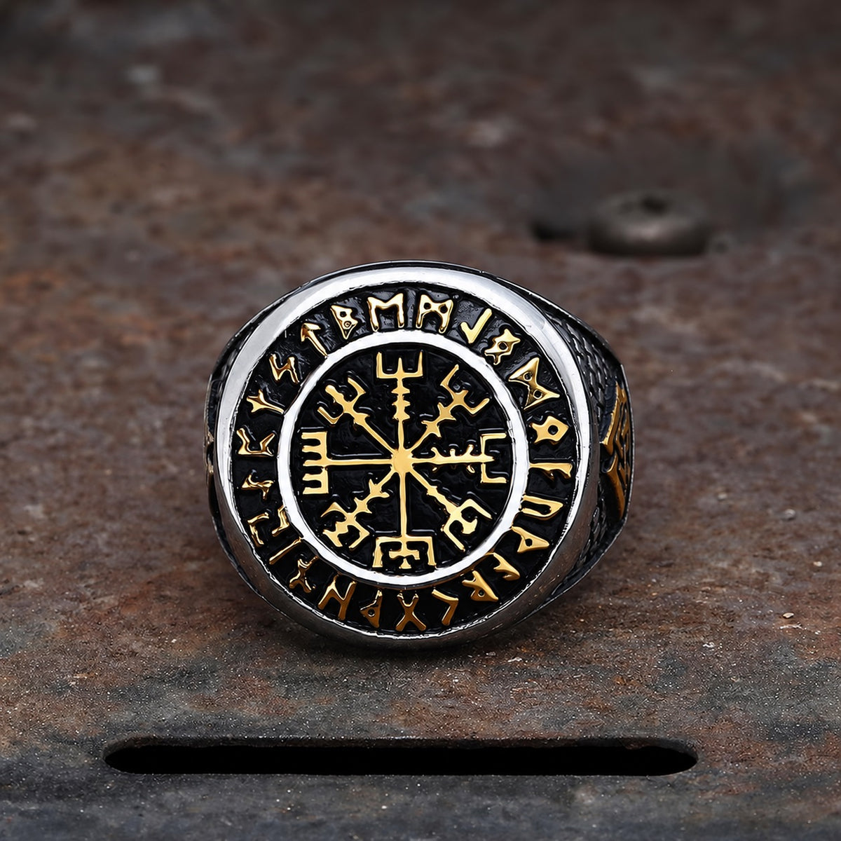 Futhark Runes Compass Viking Ring