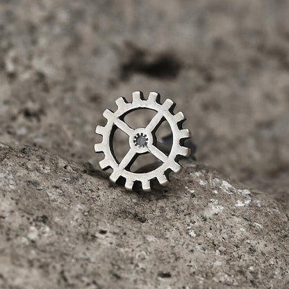 Gear Wheel Punk Stud Earrings in Sterling Silver