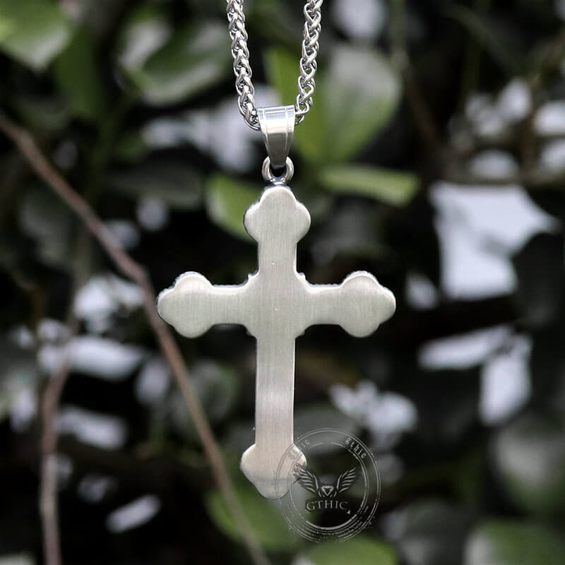 Gem-Set Budded Cross Pendant in Stainless Steel