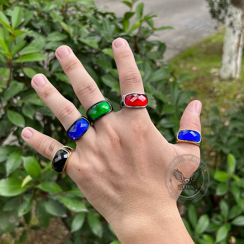 Gem Set Stainless Steel Minimalism Ring