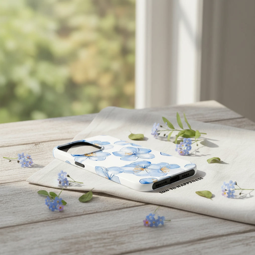 Blue Line Art Botanical iPhone Case - Café Series