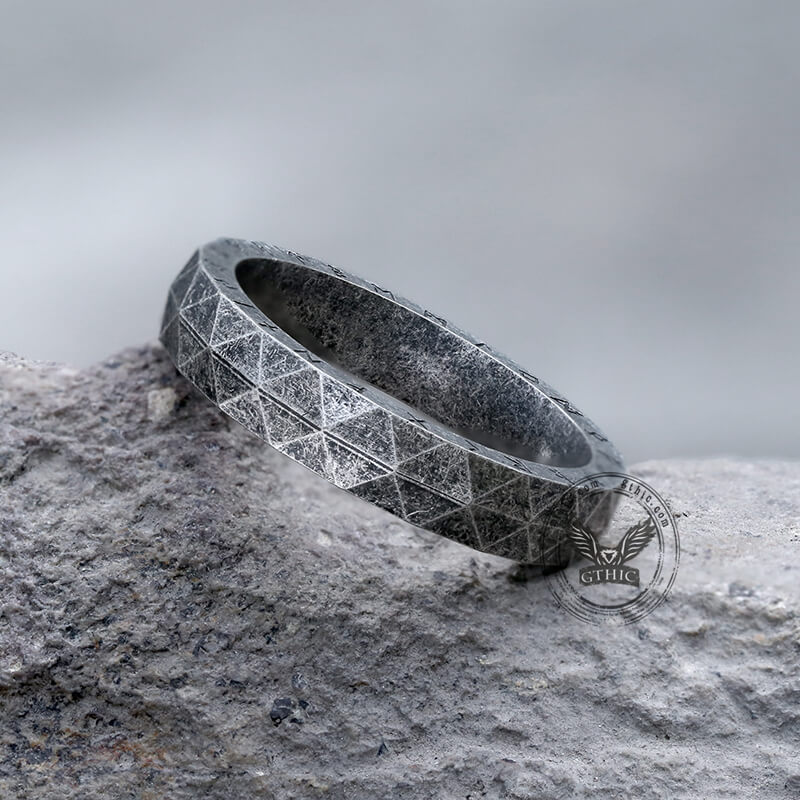Geometric Faceted Runes Viking Ring in Stainless Steel