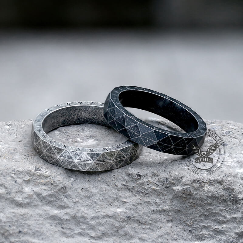 Geometric Faceted Runes Viking Ring in Stainless Steel