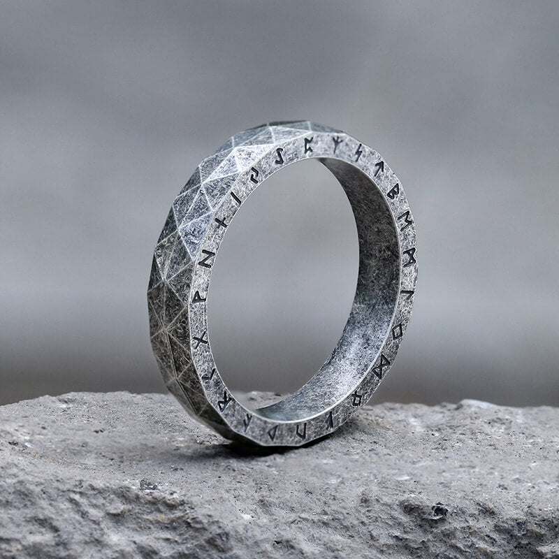 Geometric Faceted Runes Viking Ring in Stainless Steel