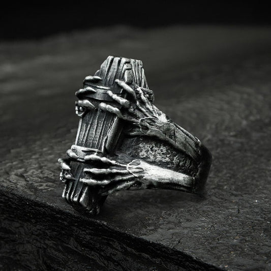 Ghost Claw Coffin Ring in Stainless Steel