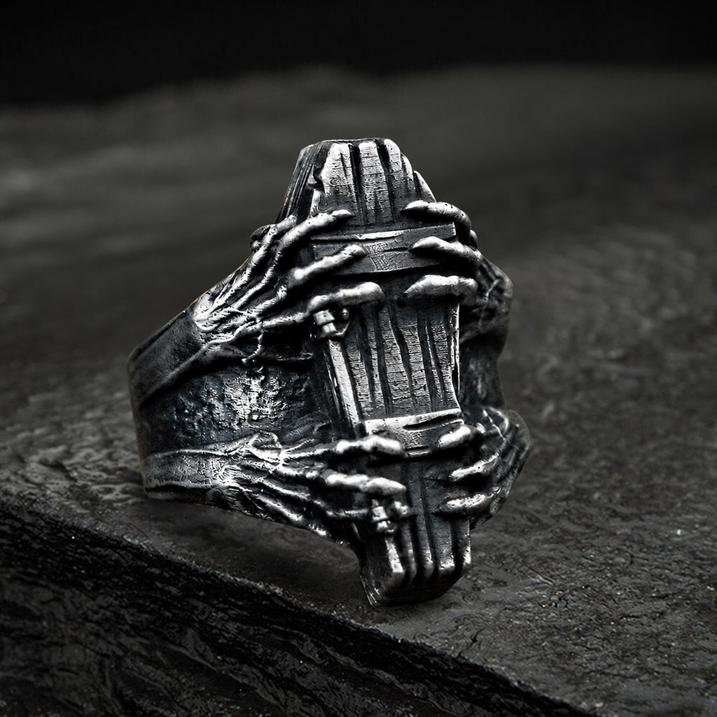 Ghost Claw Coffin Ring in Stainless Steel