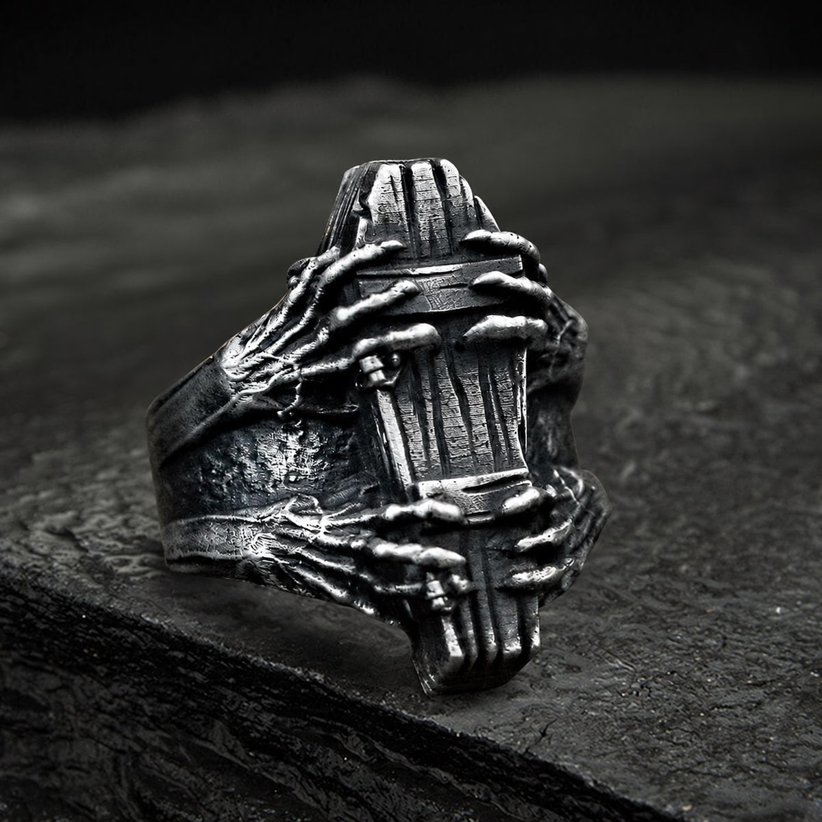 Ghost Claw Coffin Ring in Stainless Steel