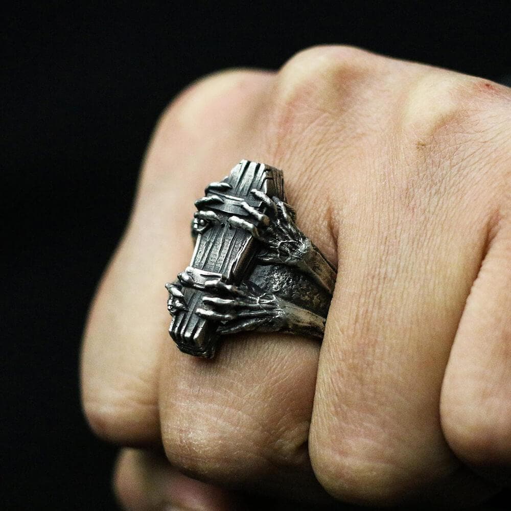 Ghost Claw Coffin Ring in Stainless Steel