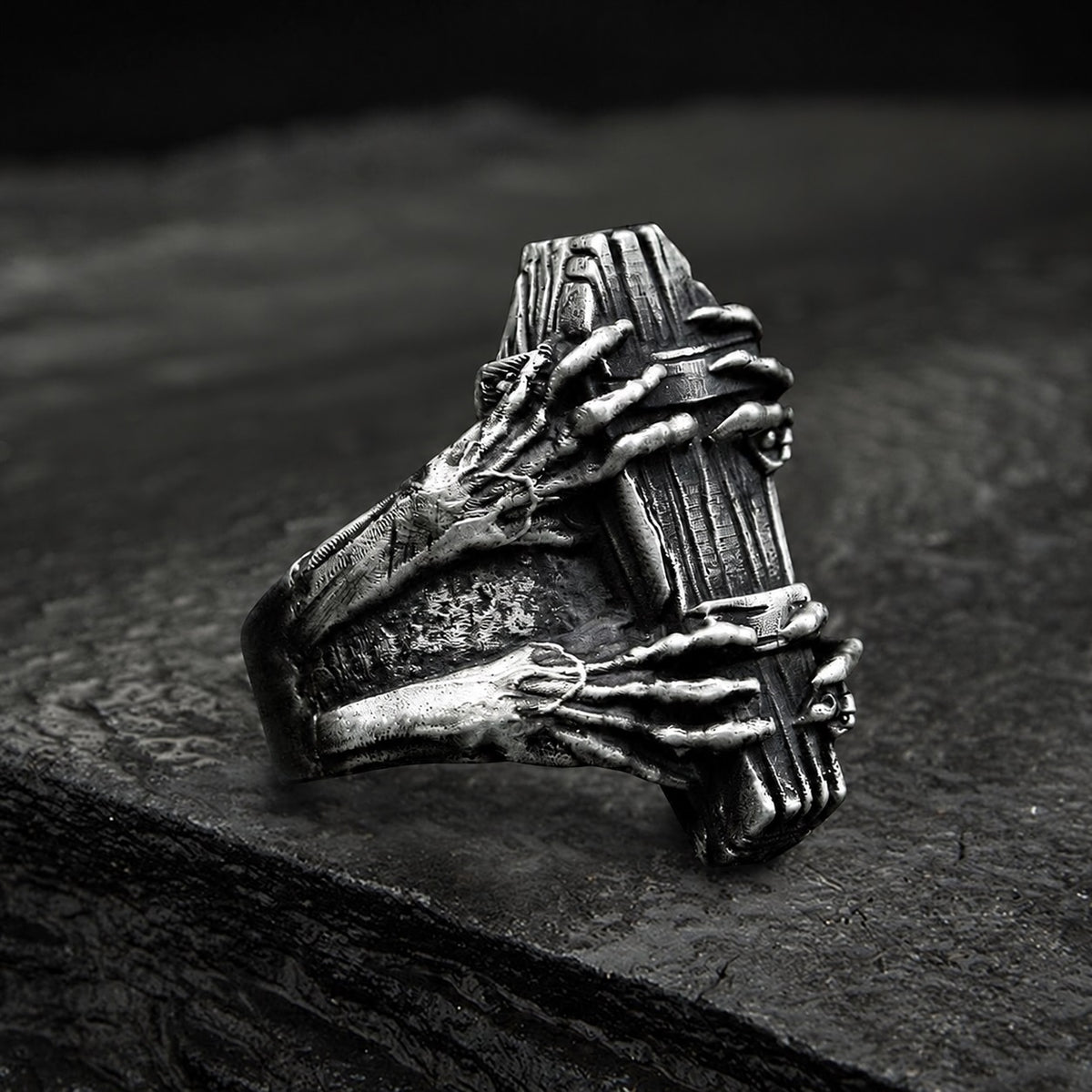 Ghost Claw Coffin Ring in Stainless Steel