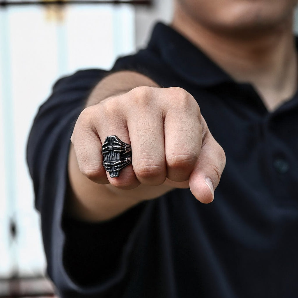 Ghost Claw Coffin Ring in Stainless Steel