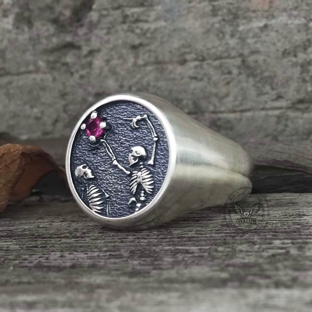 Give My Heart To You Red Gem Sterling Silver Skull Ring