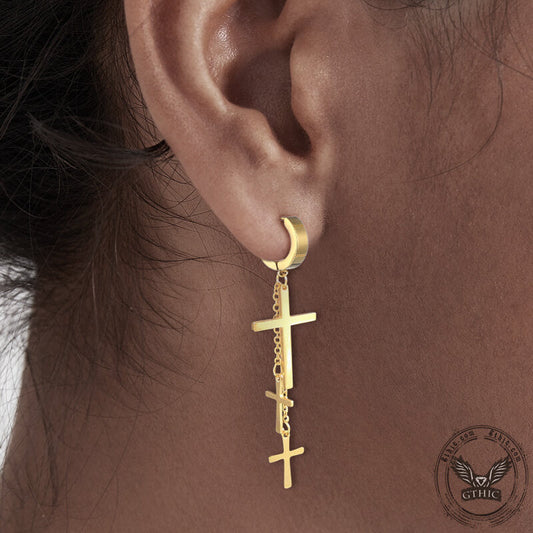 Gold Cross Hoop Earrings in Stainless Steel