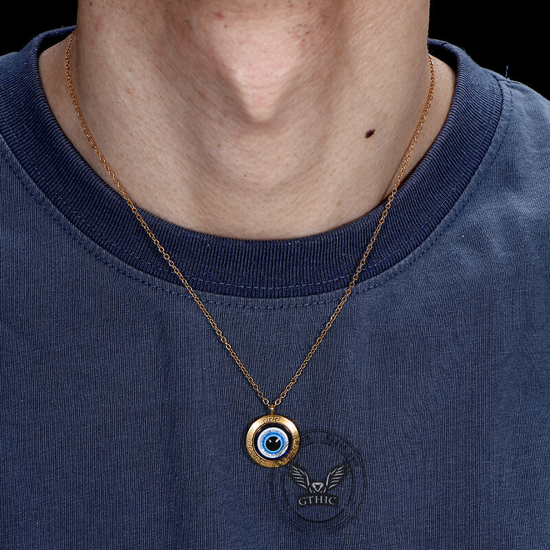 Gold Evil Eye Necklace in Stainless Steel