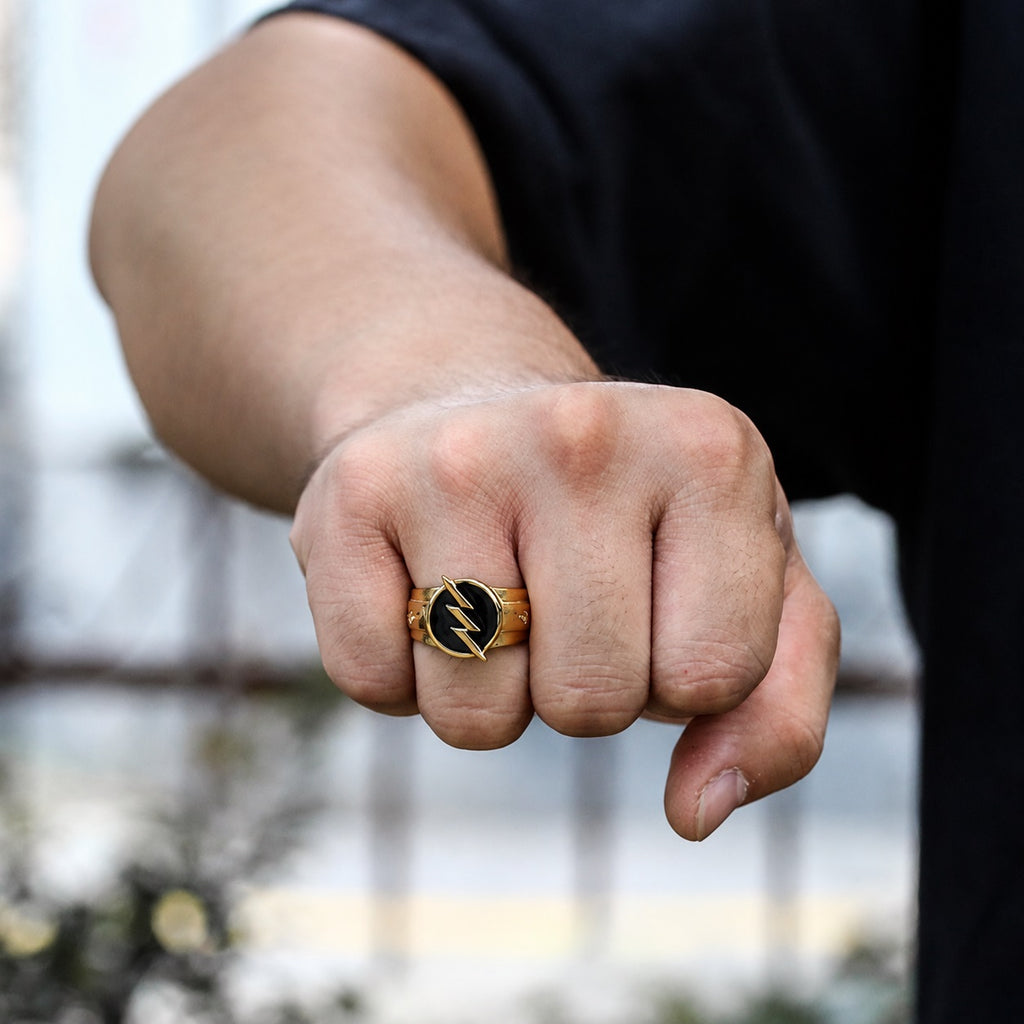 Gold Lightning Ring in Stainless Steel