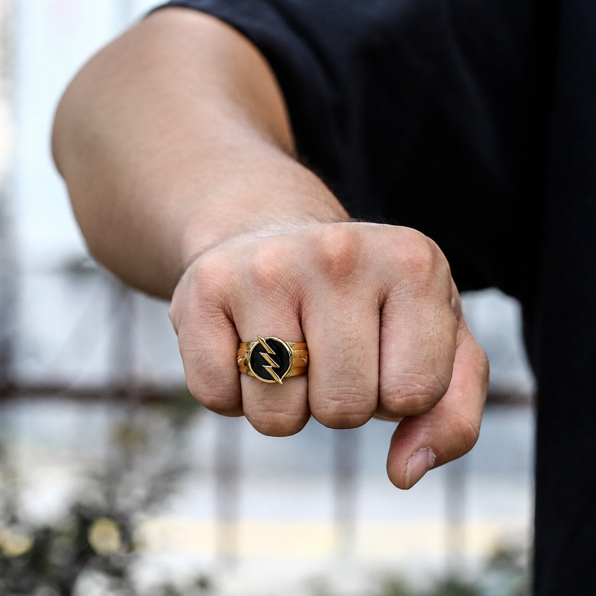 Gold Lightning Ring in Stainless Steel