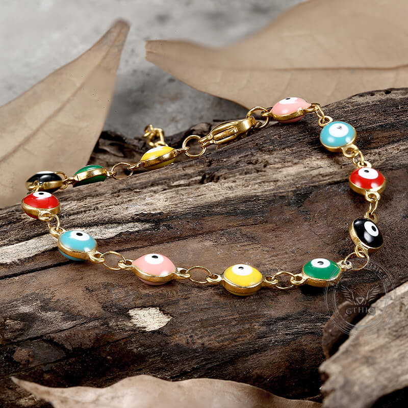 Gold Plated Evil Eye Bracelet in Stainless Steel