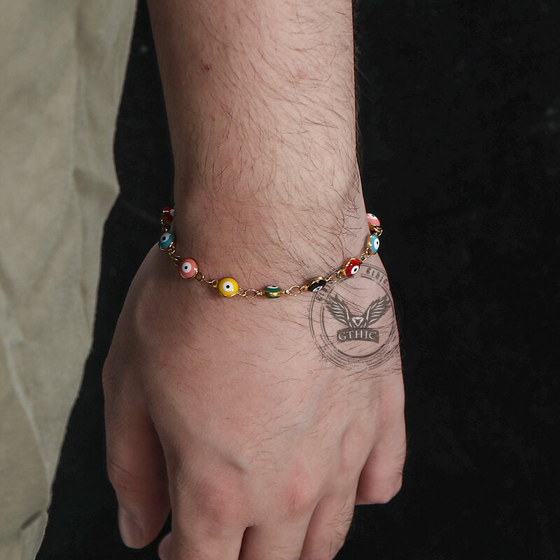 Gold Plated Evil Eye Bracelet in Stainless Steel