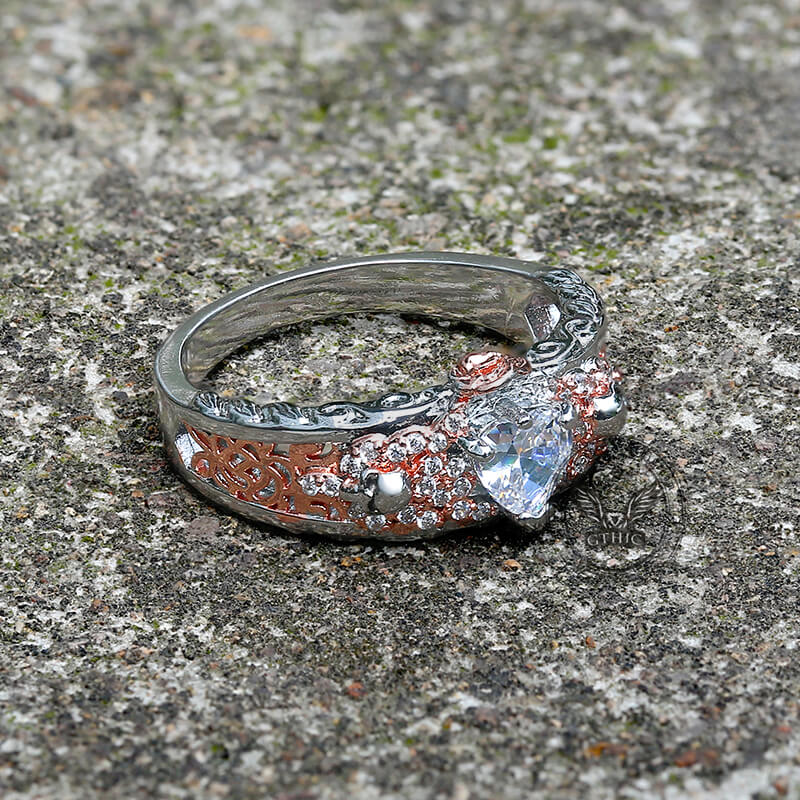 Goth Death Rose Brass Skull Wedding Ring