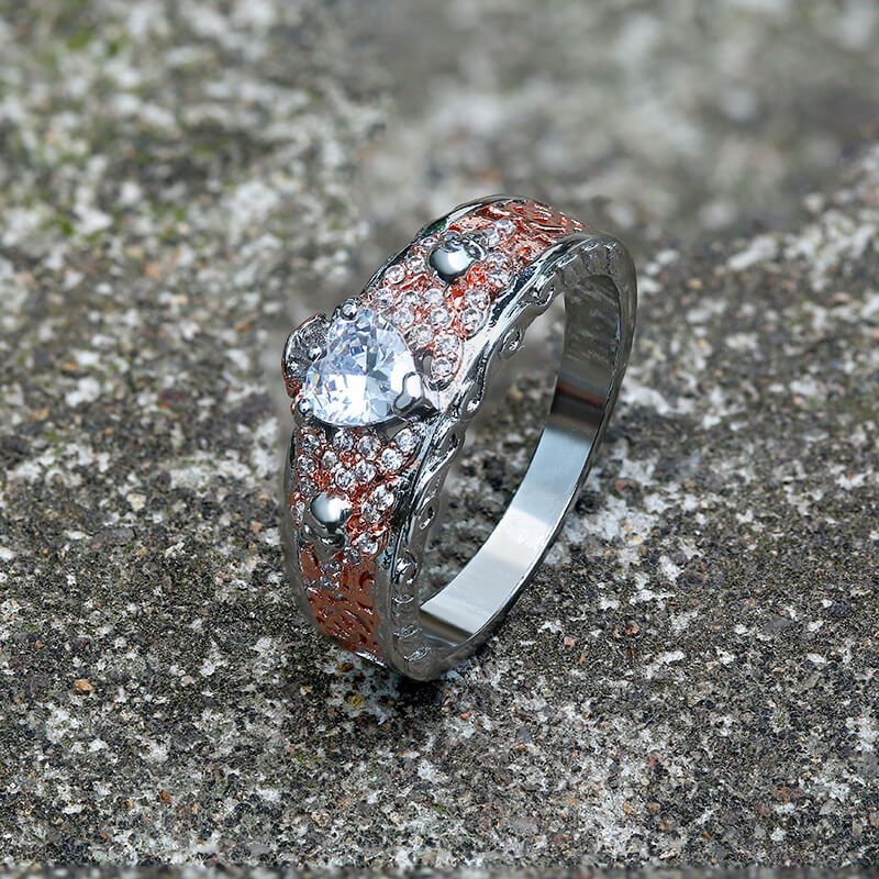 Goth Death Rose Brass Skull Wedding Ring