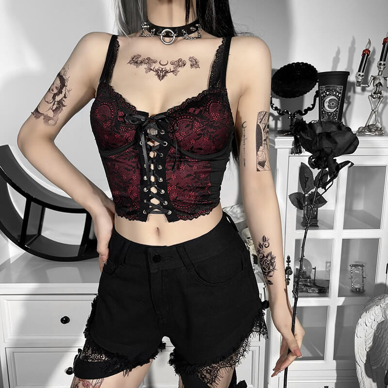 Goth Lace-Up Polyester Crop Top