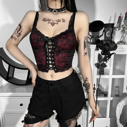 Goth Lace-Up Polyester Crop Top