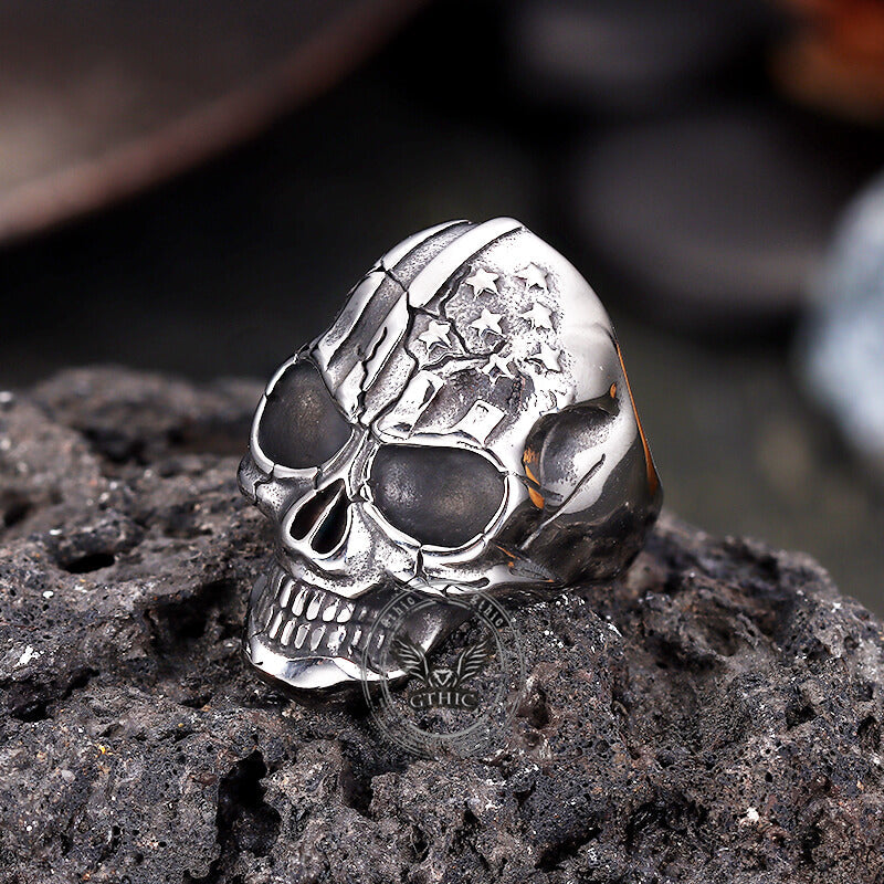 Gothic American Flag Skull Domineering Stainless Steel Ring