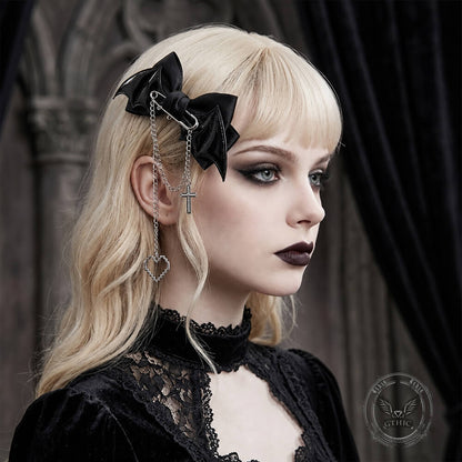 Gothic Bat-Wing Cross Chain Bow Hair Clips