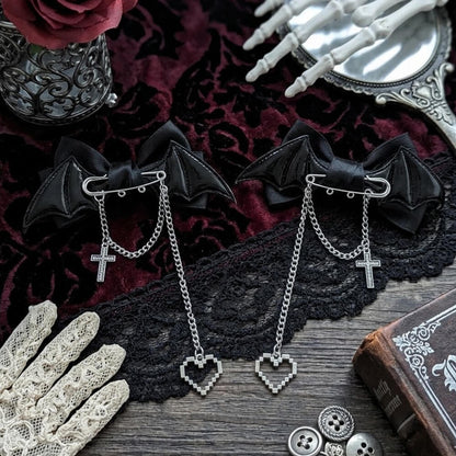 Gothic Bat-Wing Cross Chain Bow Hair Clips
