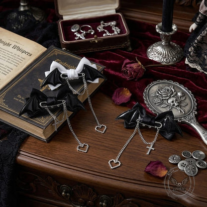 Gothic Bat-Wing Cross Chain Bow Hair Clips