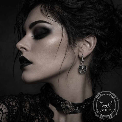 Gothic Bat Skull Dangle Earrings in Stainless Steel
