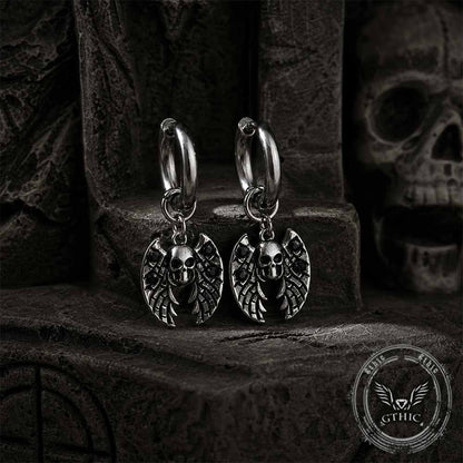 Gothic Bat Skull Dangle Earrings in Stainless Steel